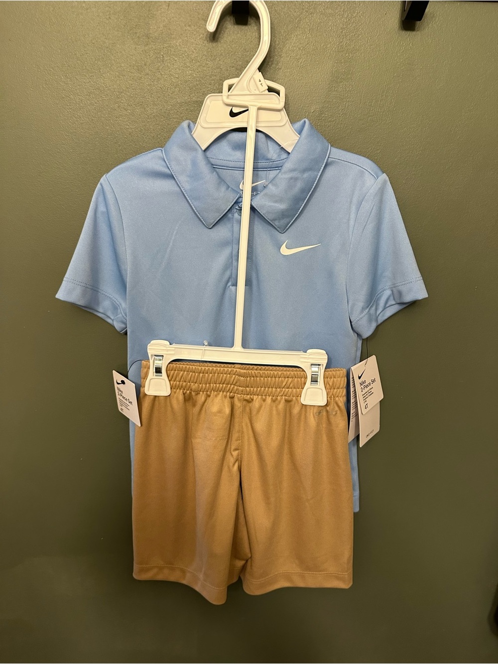 Nike Youth Polo & Shorts Set - Light Blue Polo with Tan Shorts